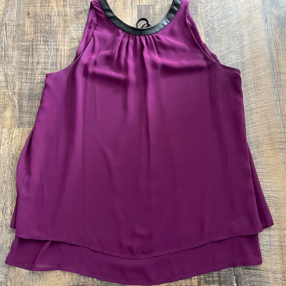 Layered sheer tank with leather accent